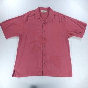 Tommy Bahama 100% Silk Camp Shirt Mens Large Rose Palm Tree Tropical Jacquard